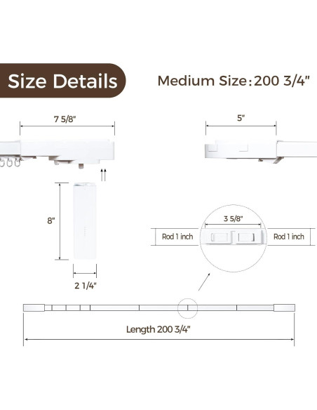 Cortina Eléctrica Inteligente TWOPAGES 200 cm Motorizada Control Remoto