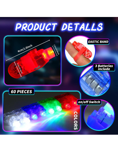 60 Luces LED para Dedos VETE - Mini Linternas Brillantes
