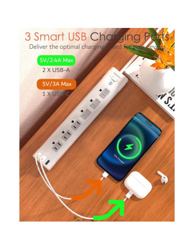 Regleta 2 Clavijas a 3 Clavijas WRXDMC 6 Salidas AC 3 USB