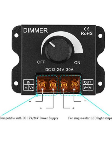 Controlador de Atenuación LED SUPERNIGHT 12-24V 30A PWM