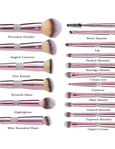 Conjunto de Pinceles de Maquillaje Bueart Design 16 Piezas Oro Rosa
