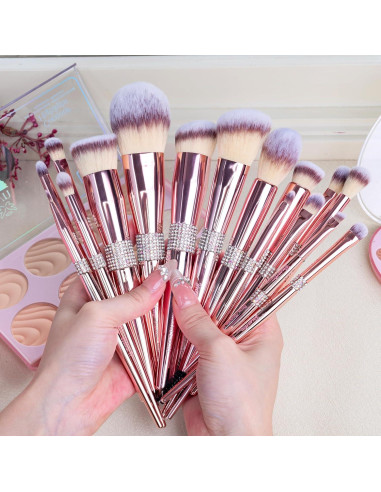 Conjunto de Pinceles de Maquillaje Bueart Design 16 Piezas Oro Rosa