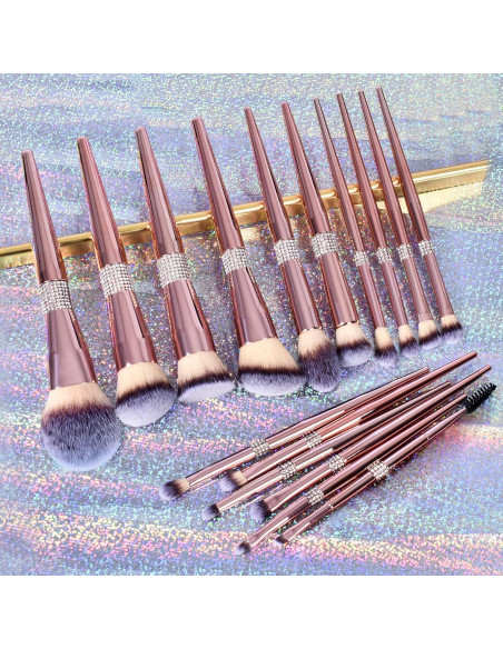 Conjunto de Pinceles de Maquillaje Bueart Design 16 Piezas Oro Rosa