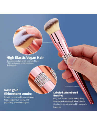 Conjunto de Pinceles de Maquillaje Bueart Design 16 Piezas Oro Rosa