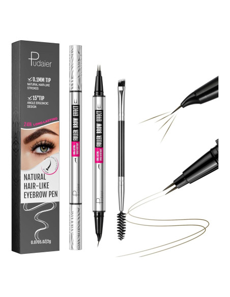 Lápiz de Cejas 2 en 1 Pudaier Marrón Natural a Prueba de Agua