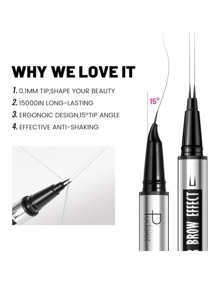 Lápiz de Cejas 2 en 1 Pudaier Marrón Natural a Prueba de Agua