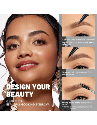 Lápiz de Cejas 2 en 1 Pudaier Marrón Natural a Prueba de Agua