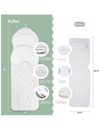 Almohada de Baño Rylor - Cuerpo Completo, Secado Rápido, Blanco
