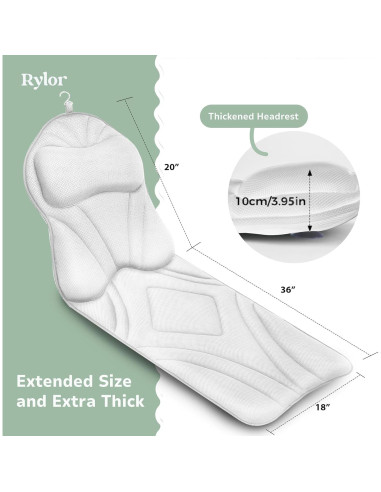 Almohada de Baño Rylor - Cuerpo Completo, Secado Rápido, Blanco