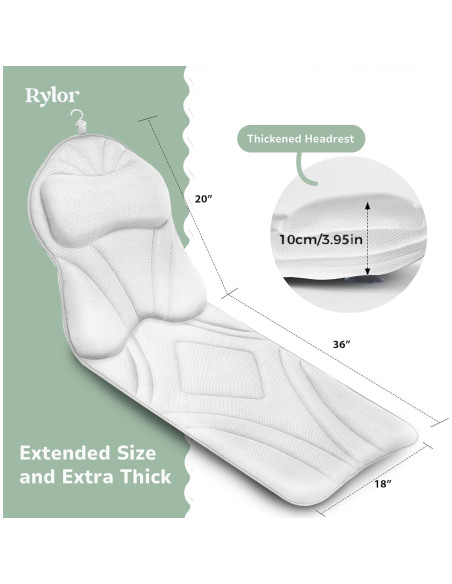 Almohada de Baño Rylor - Cuerpo Completo, Secado Rápido, Blanco