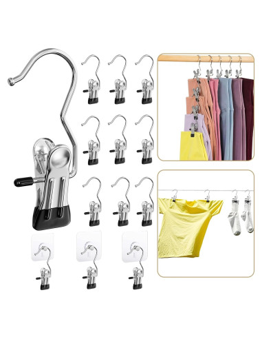 Perchas para Pantalones con Clips Organizador 12 Clips + 3 Ganchos
