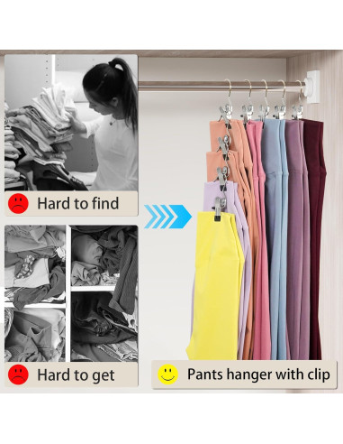 Perchas para Pantalones con Clips Organizador 12 Clips + 3 Ganchos