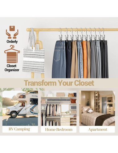 Perchas para Pantalones con Clips Organizador 12 Clips + 3 Ganchos