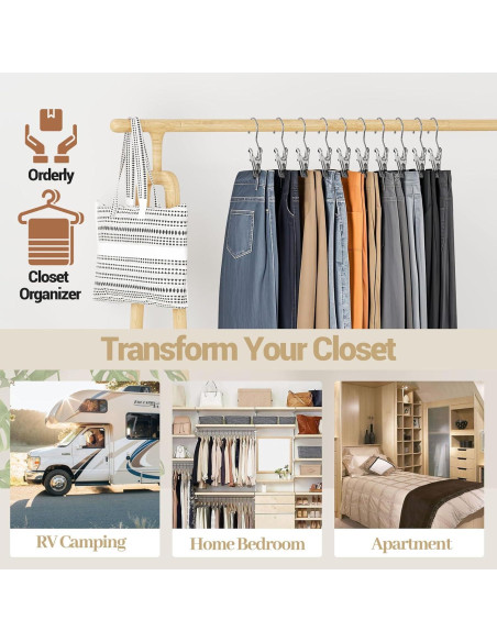 Perchas para Pantalones con Clips Organizador 12 Clips + 3 Ganchos