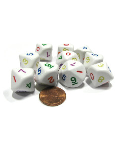 Juego de 10 Dados D10 Opacos Koplow Games - Multicolores 16mm