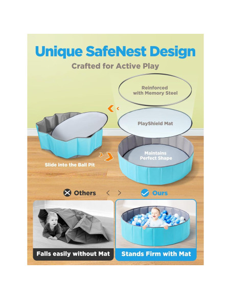 Piscina de Bolas Plegable Hikiddy 111.76 cm Azul para Niños