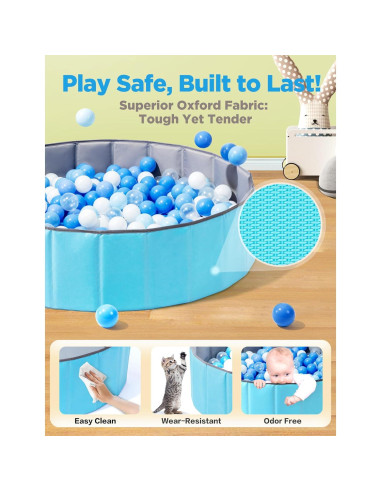 Piscina de Bolas Plegable Hikiddy 111.76 cm Azul para Niños