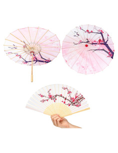 Juego Decorativo de Flor de Cerezo Xuniea - Paraguas 56 cm y Abanico 21 cm