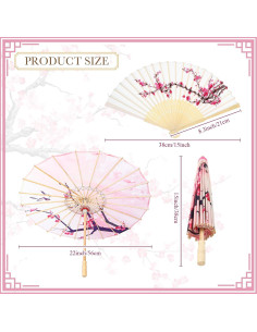 Juego Decorativo de Flor de Cerezo Xuniea - Paraguas 56 cm y Abanico 21 cm 2