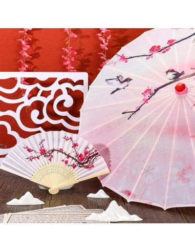 Juego Decorativo de Flor de Cerezo Xuniea - Paraguas 56 cm y Abanico 21 cm