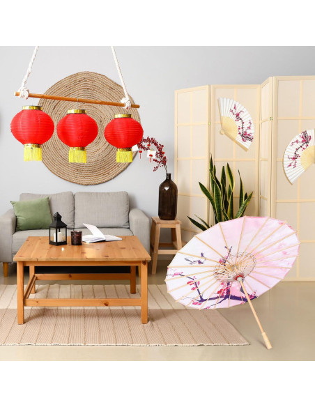 Juego Decorativo de Flor de Cerezo Xuniea - Paraguas 56 cm y Abanico 21 cm