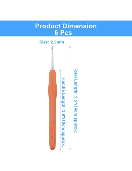 Juego de 6 Ganchos de Crochet 2.5mm Suiwotin Ergonómicos