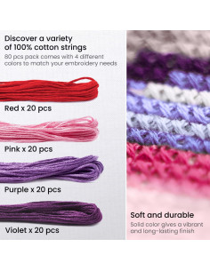 ARTEZA Hilo de Bordado 80 Madejas Algodón Mercerizado 640m 2