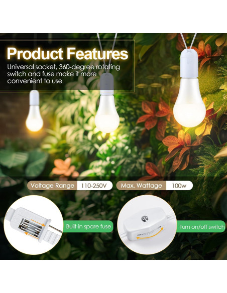 Cable de Luz Colgante E26 Meonum 4.57 m con Interruptor - 2 Paquete