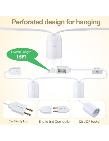 Cable de Luz Colgante E26 Meonum 4.57 m con Interruptor - 2 Paquete