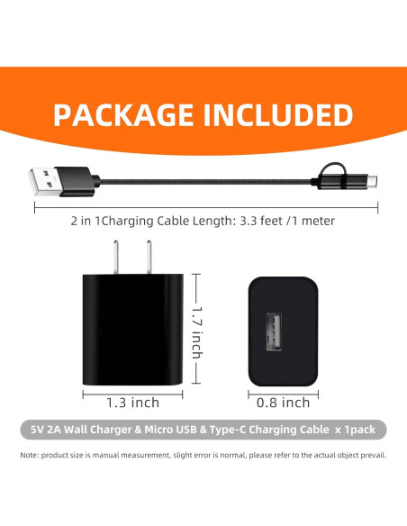 Cargador 2 en 1 para Ventiladores Portátiles USB Tipo C y Micro USB