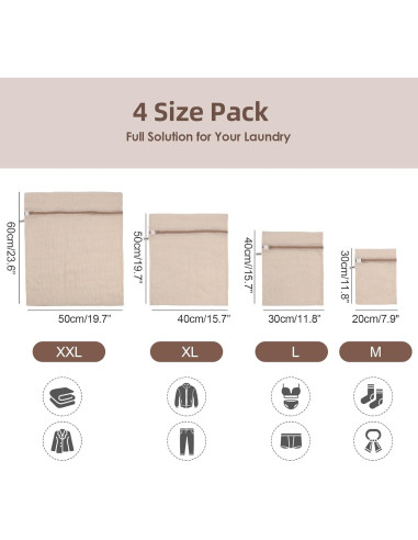 Set de 4 Bolsas de Malla para Lavandería OKAKA 100% Algodón