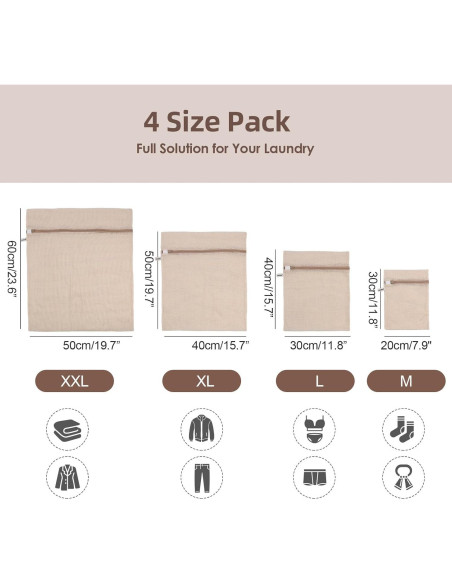 Set de 4 Bolsas de Malla para Lavandería OKAKA 100% Algodón