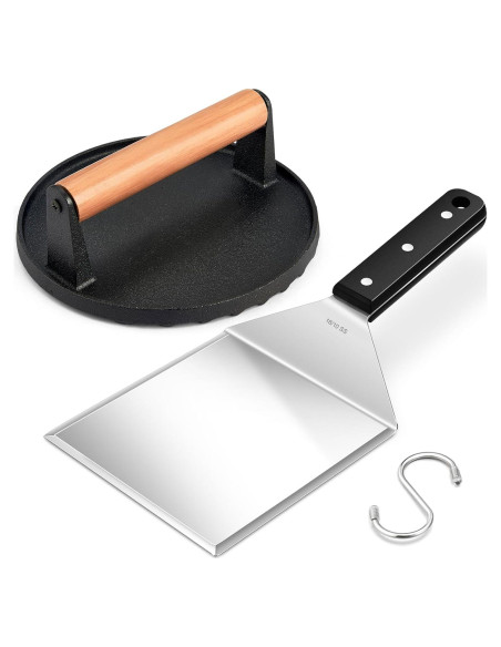 Prensa de Hamburguesas de Hierro Fundido y Espátula Leonyo 18 cm