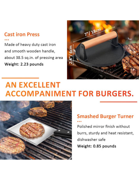 Prensa de Hamburguesas de Hierro Fundido y Espátula Leonyo 18 cm