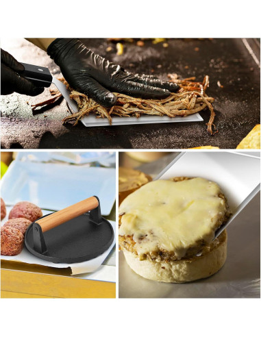Prensa de Hamburguesas de Hierro Fundido y Espátula Leonyo 18 cm
