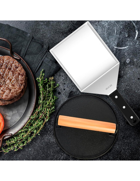 Prensa de Hamburguesas de Hierro Fundido y Espátula Leonyo 18 cm