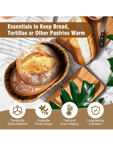 Cesta Calentadora de Pan RusicEss con Piedra de Terracota