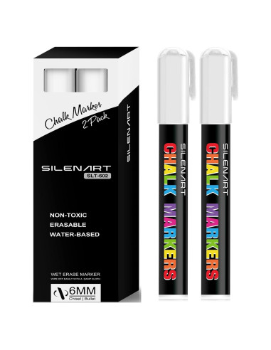 Marcadores de Tiza Líquida Blanca SILENART - Paquete de 2