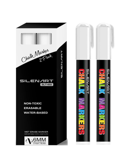 Marcadores de Tiza Líquida Blanca SILENART - Paquete de 2