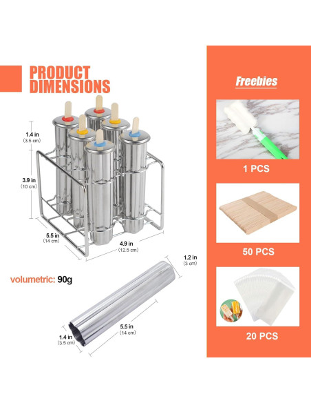 Set de 6 Moldes de Helado Acero Inoxidable ELEMONY 105g