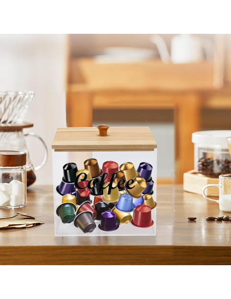 Organizador de Cápsulas de Café Gdfjiy con Tapa de Bambú