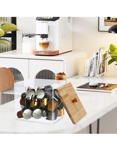 Organizador de Cápsulas de Café Gdfjiy con Tapa de Bambú