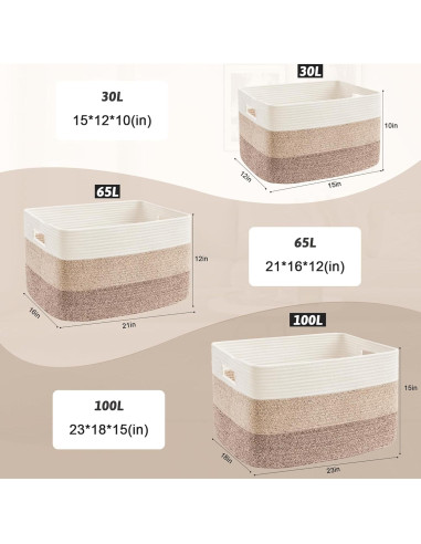 Cesta de Almacenamiento Artfeel 65L Algodón Marrón Rectangular