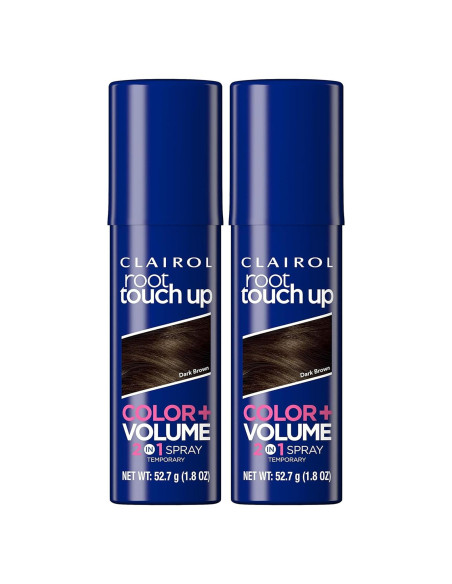 Clairol Raíz Toque-Up Color + Volumen Spray 2-en-1 Marrón Oscuro
