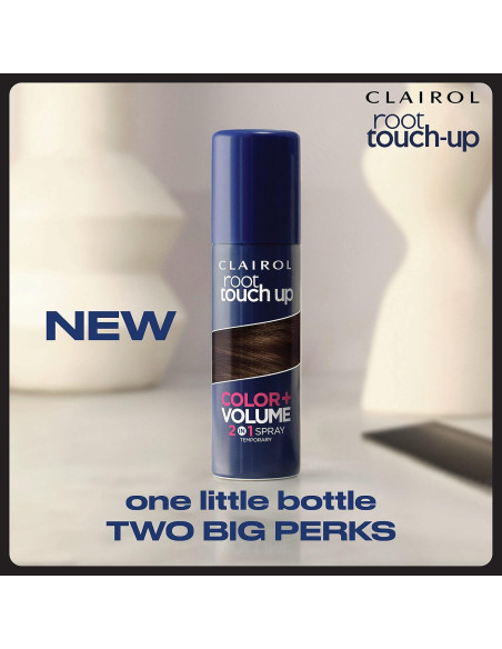 Clairol Raíz Toque-Up Color + Volumen Spray 2-en-1 Marrón Oscuro