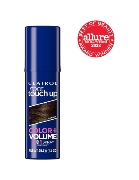 Clairol Raíz Toque-Up Color + Volumen Spray 2-en-1 Marrón Oscuro