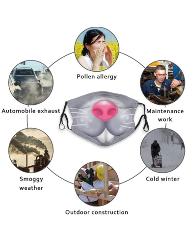 Mascarilla Divertida Niños LALLRI Ratón Gris Transpirable