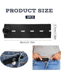 5 Piezas Extensor de Botón de Cintura Ajustable Negro 2