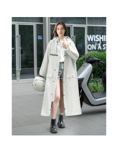 Abrigo de Lluvia Largo RINJOY Impermeable con Capucha Blanco 2
