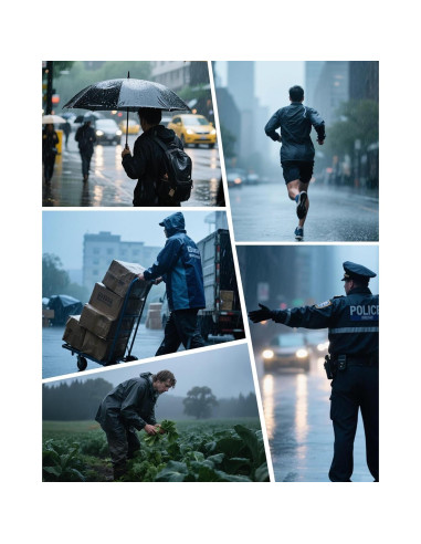 Abrigo de Lluvia Largo RINJOY Impermeable con Capucha Blanco